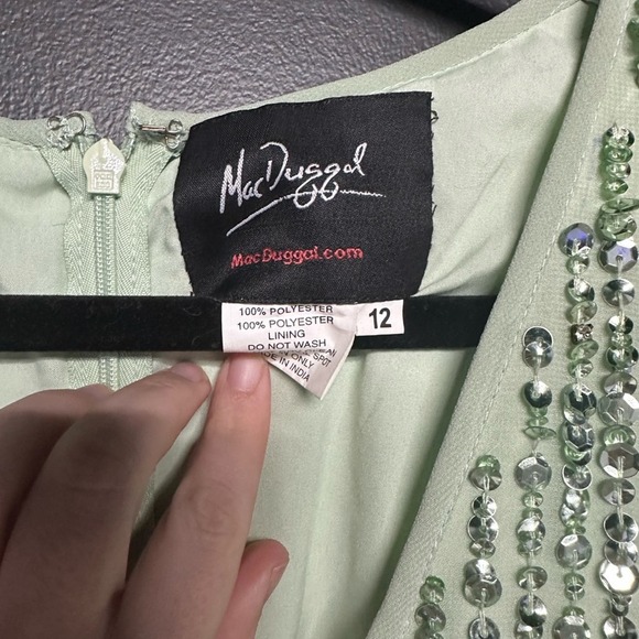 Mac Duggal 70267 Sequined Sleeveless V-Neck Midi Sheath Dress Sage 12 NWT - Picture 5 of 8
